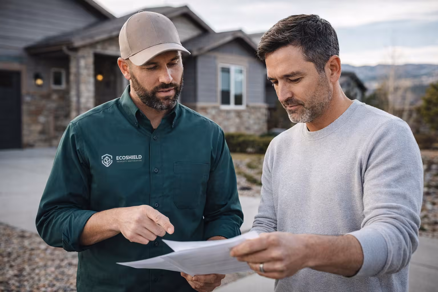 69cae493115f2c777765ac7a_ESE-Inspection-Review EcoShield team reviewing a homeowner's roof inspection documentation