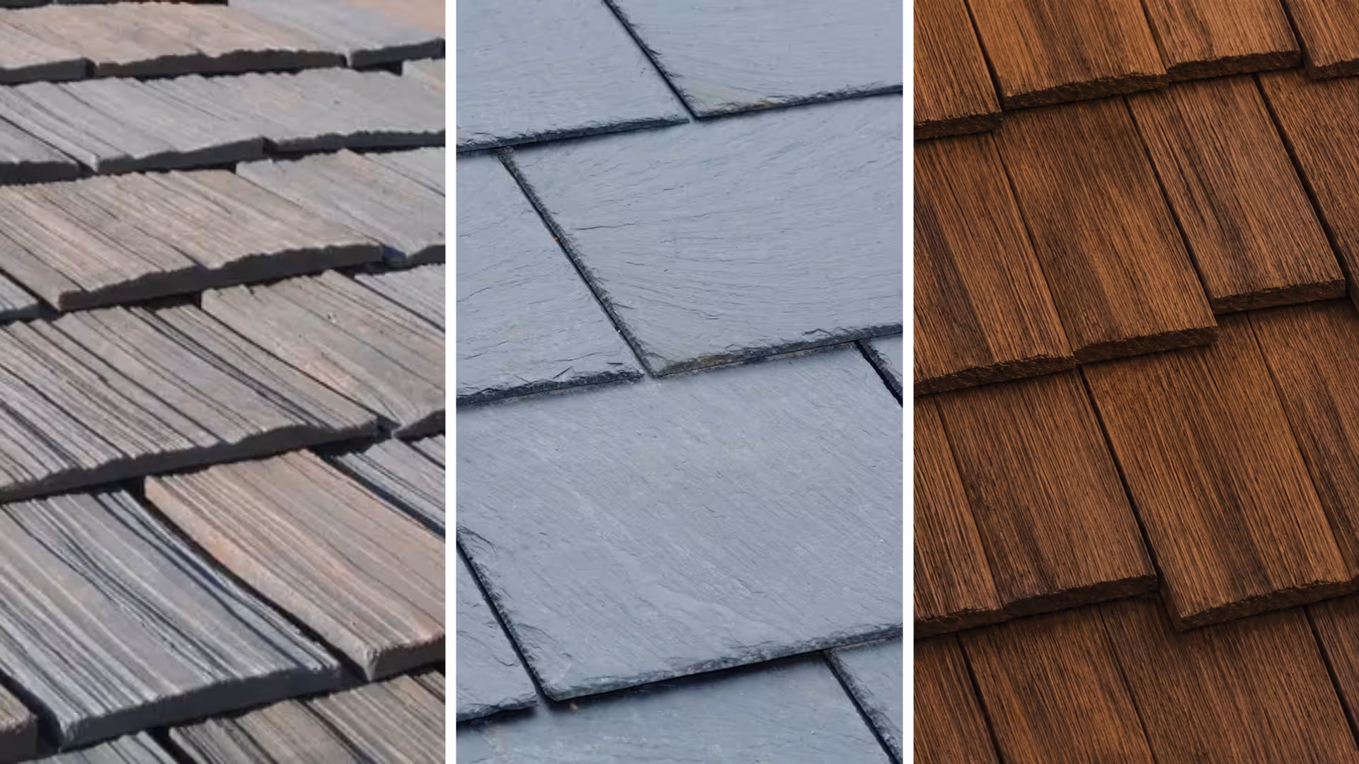 Synthetic slate and cedar-style specialty roofing samples